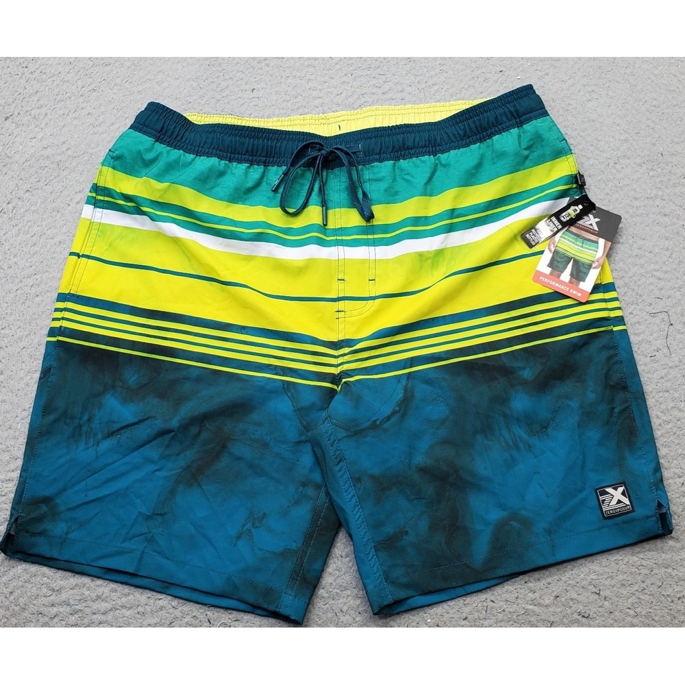 ZeroXposur Performance Swim Shorts Mens Large Multi Striped Side Slit Drawstring